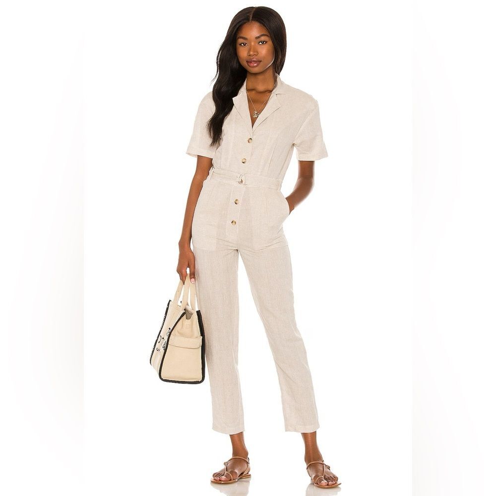 AMUSE SOCIETY Olivia Woven Linen Blend Belted Jumper in Linen M